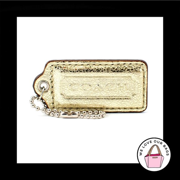 2.25" Medium COACH Gold CRACKLE LEATHER Nickel Fob Bag Charm Keychain Hang Tag - Picture 1 of 1